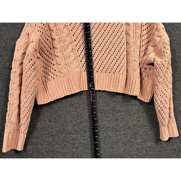 Urban Outfitters Cable Knit Cropped Sweater Womens Size S Dusty Rose Oversized - Picture 6 of 7
